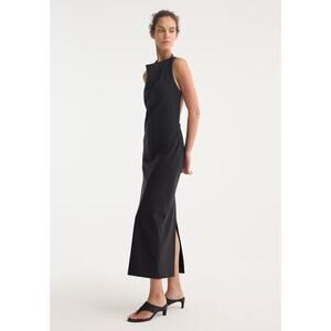 ROHE Black Open Back High Neckline Tie Strap Detail Floor Length Back Slit Dress